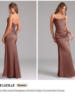 Azazie Strapless Satin Mermaid Dress in Brown